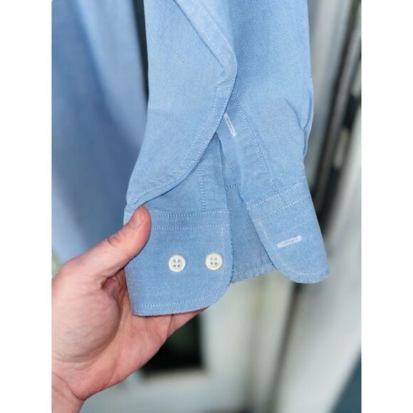 Tommy Hilfiger Men’s Large Pale Blue Button Down Poplin Long Sleeved Shirt •Flaw - Picture 5 of 14
